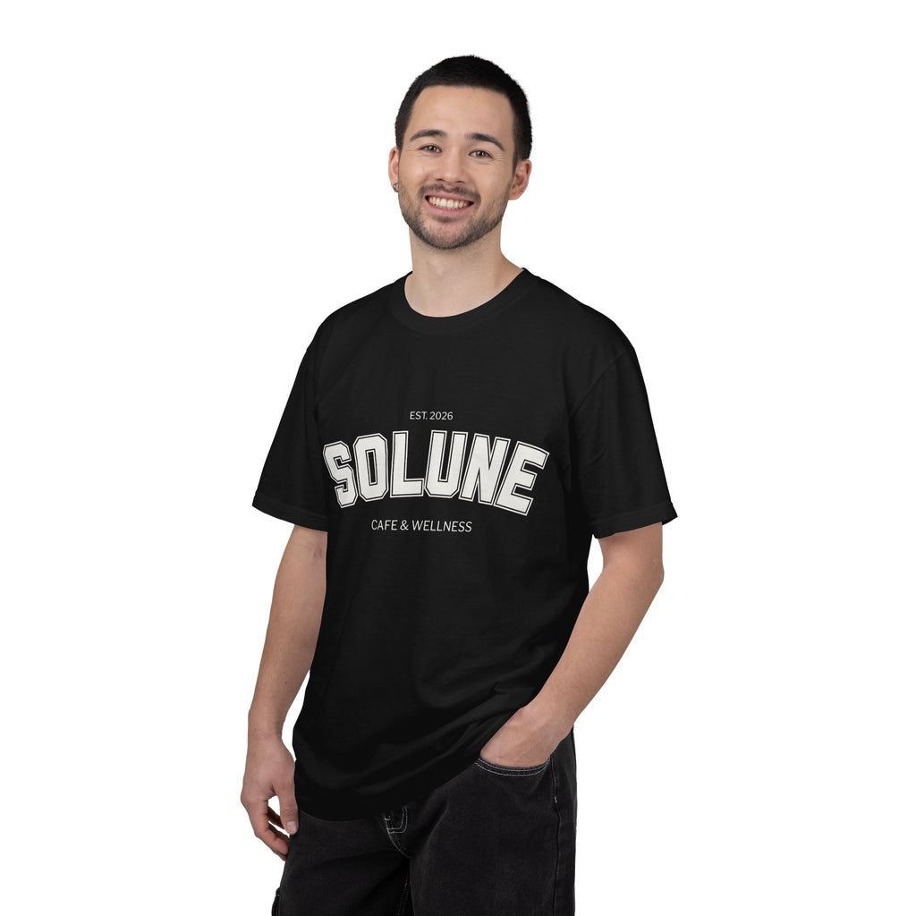 Solune Minimalist White T-Shirt — Subtle Embossed 'SOLUNE' Chest Tee