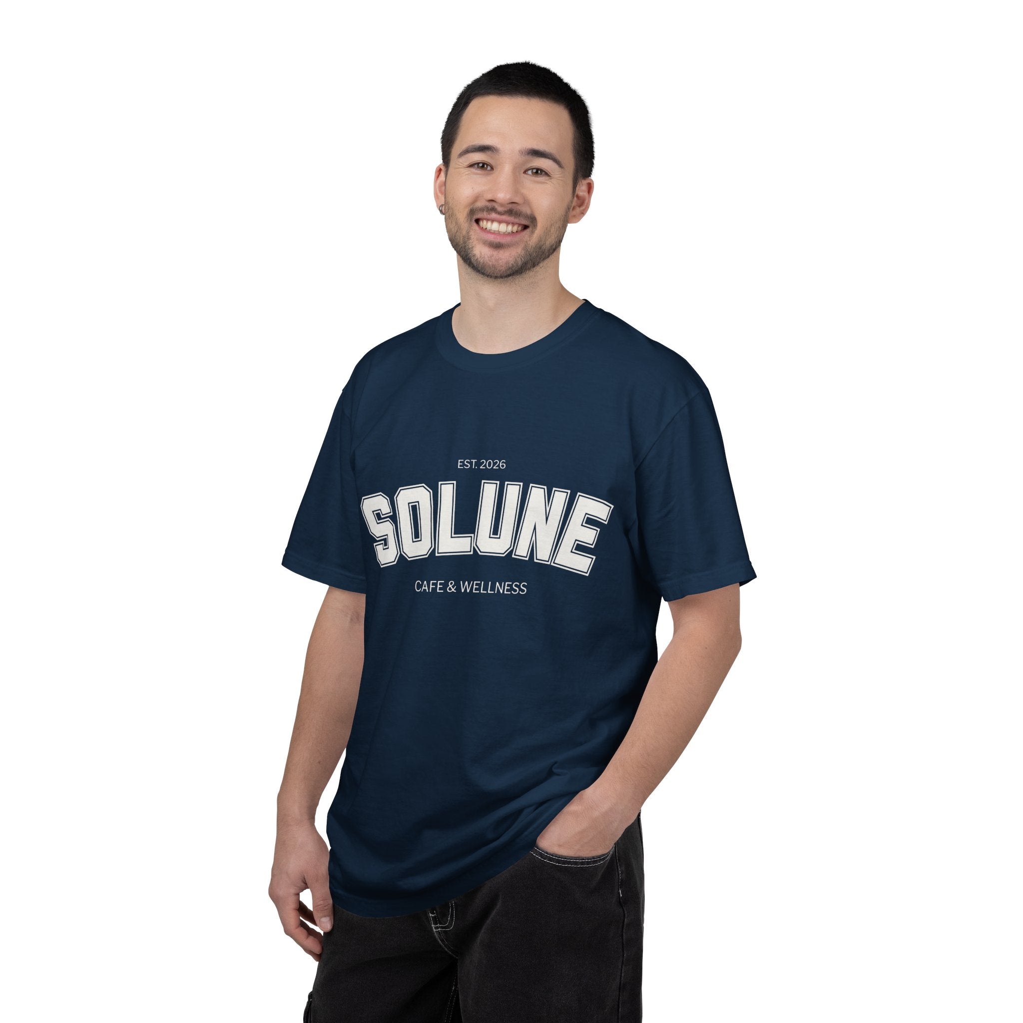 Solune Minimalist White T-Shirt — Subtle Embossed 'SOLUNE' Chest Tee