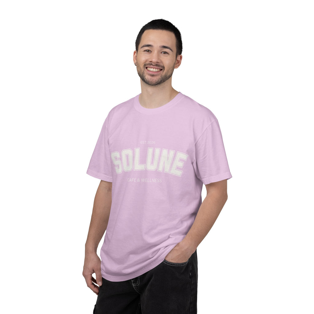 Solune Minimalist White T-Shirt — Subtle Embossed 'SOLUNE' Chest Tee