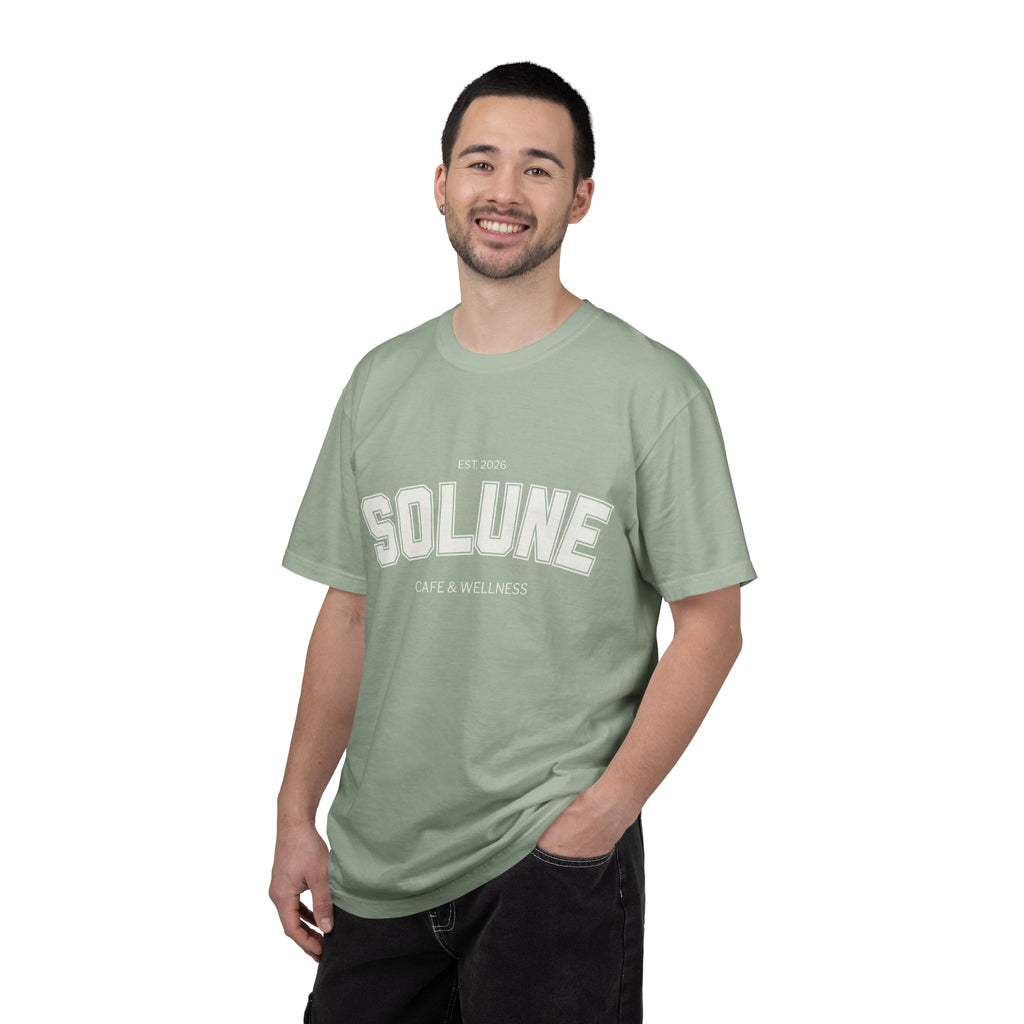 Solune Minimalist White T-Shirt — Subtle Embossed 'SOLUNE' Chest Tee