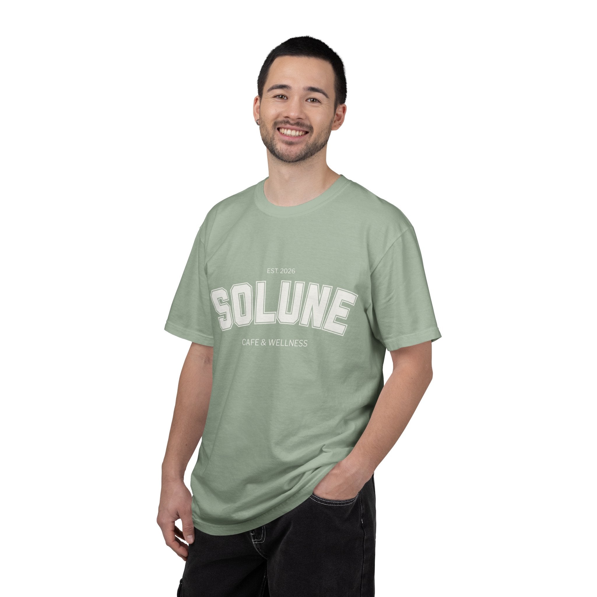 Solune Minimalist White T-Shirt — Subtle Embossed 'SOLUNE' Chest Tee