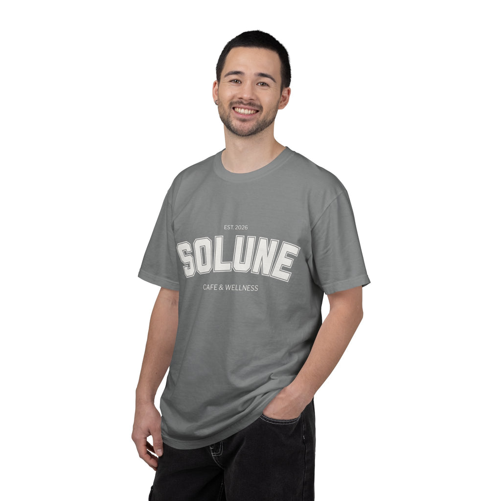 Solune Minimalist White T-Shirt — Subtle Embossed 'SOLUNE' Chest Tee