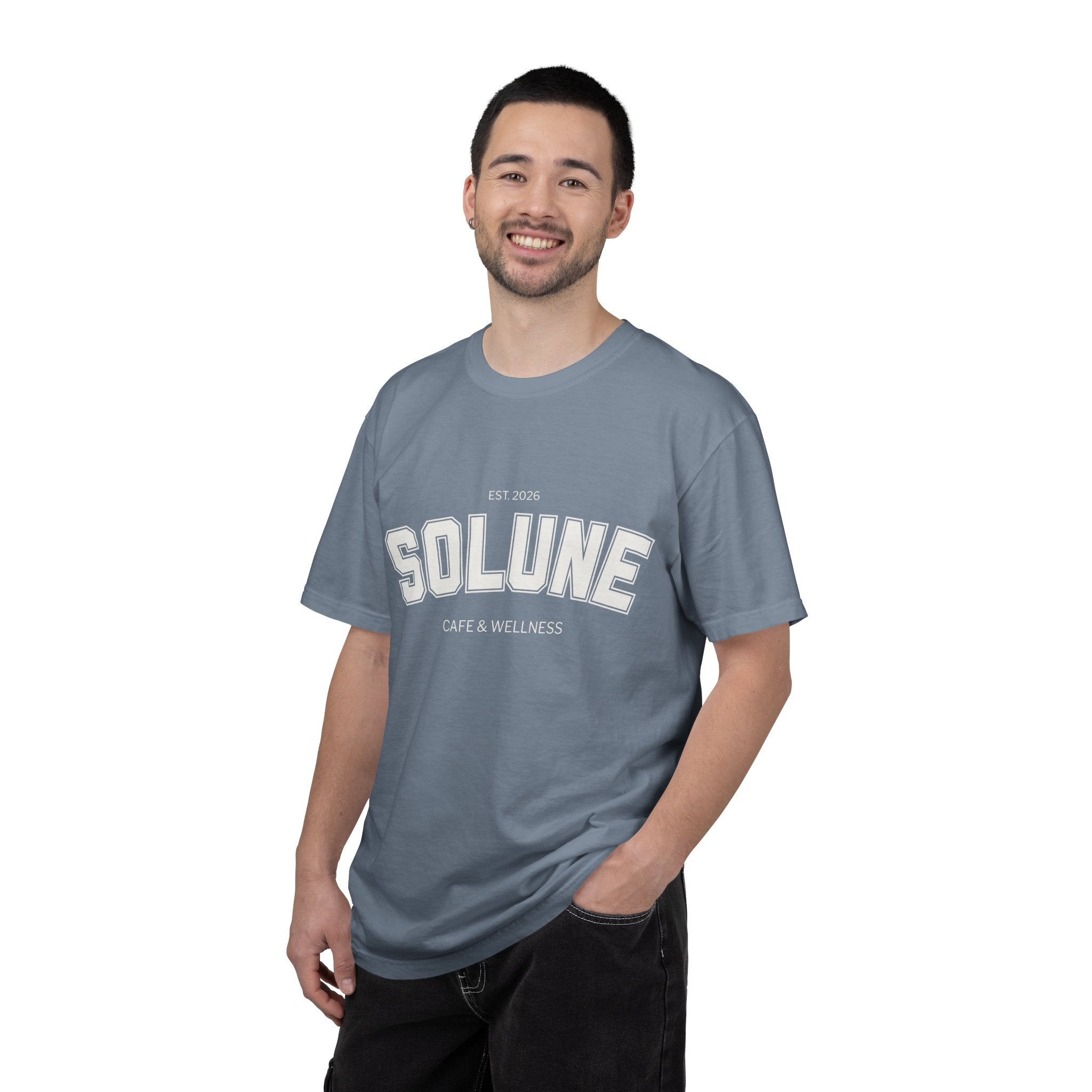 Solune Minimalist White T-Shirt — Subtle Embossed 'SOLUNE' Chest Tee