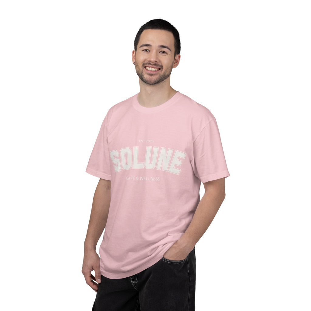 Solune Minimalist White T-Shirt — Subtle Embossed 'SOLUNE' Chest Tee