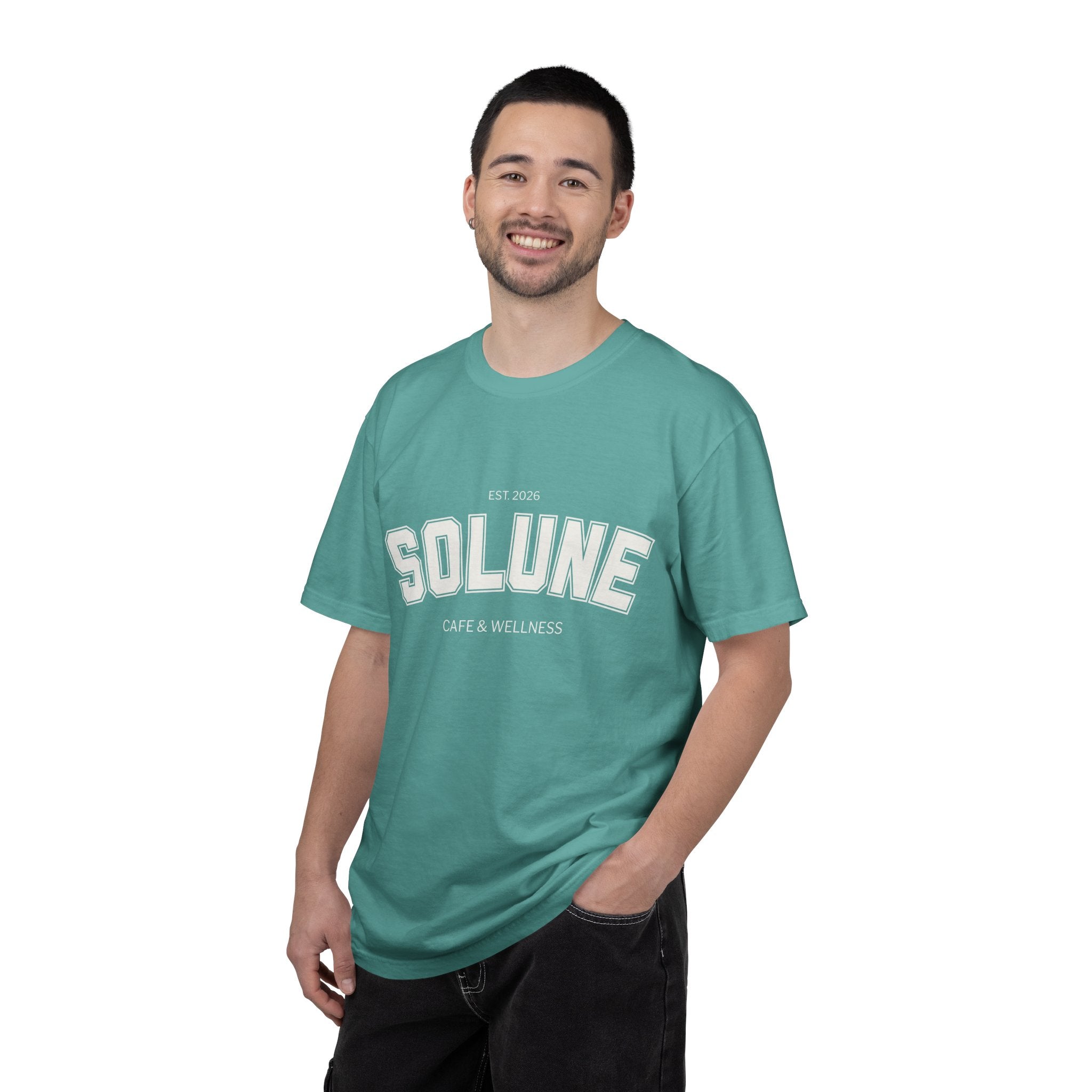 Solune Minimalist White T-Shirt — Subtle Embossed 'SOLUNE' Chest Tee