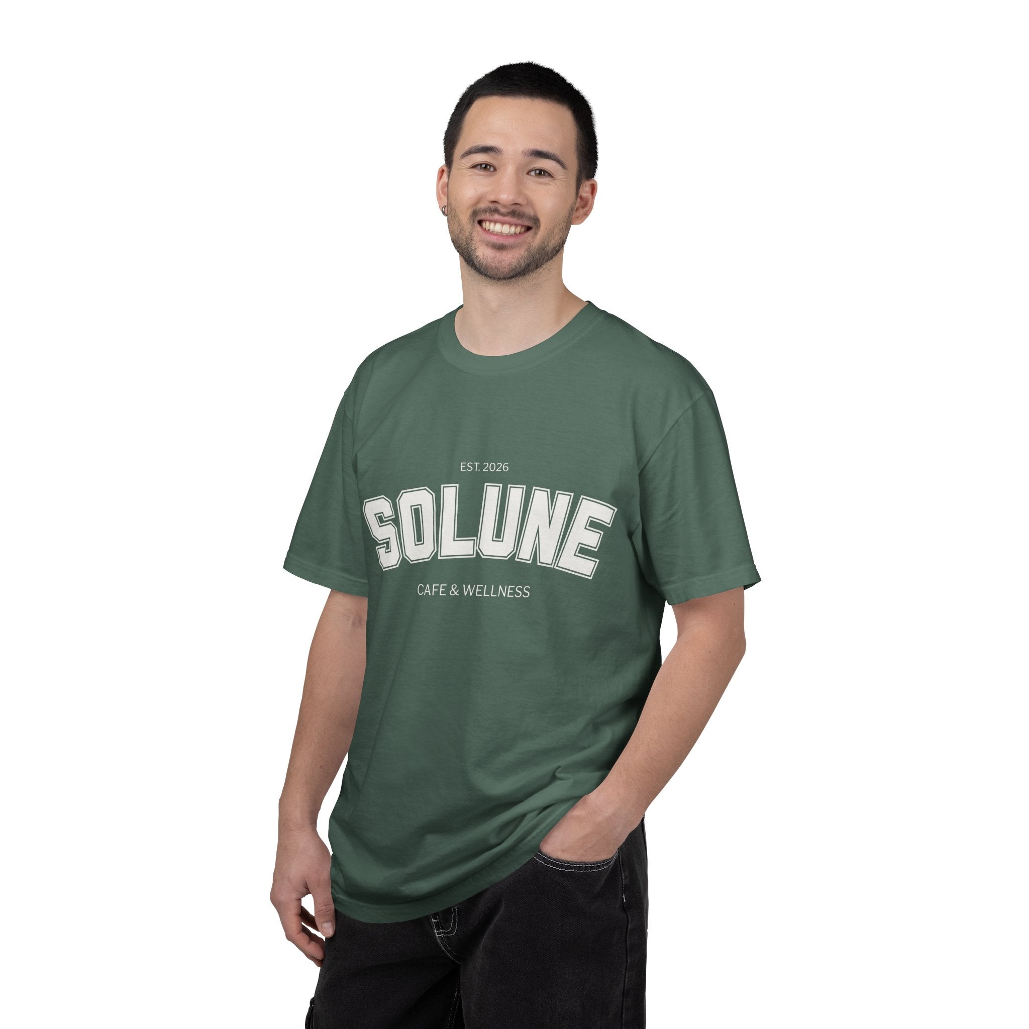Solune Minimalist White T-Shirt — Subtle Embossed 'SOLUNE' Chest Tee